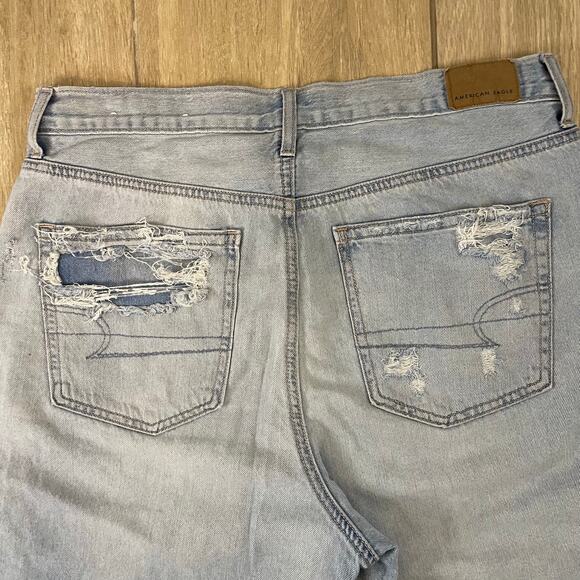 American Eagle Wide Leg Crop Jeans Women 8 Short Distressed Light Wash Denim - Picture 10 of 11